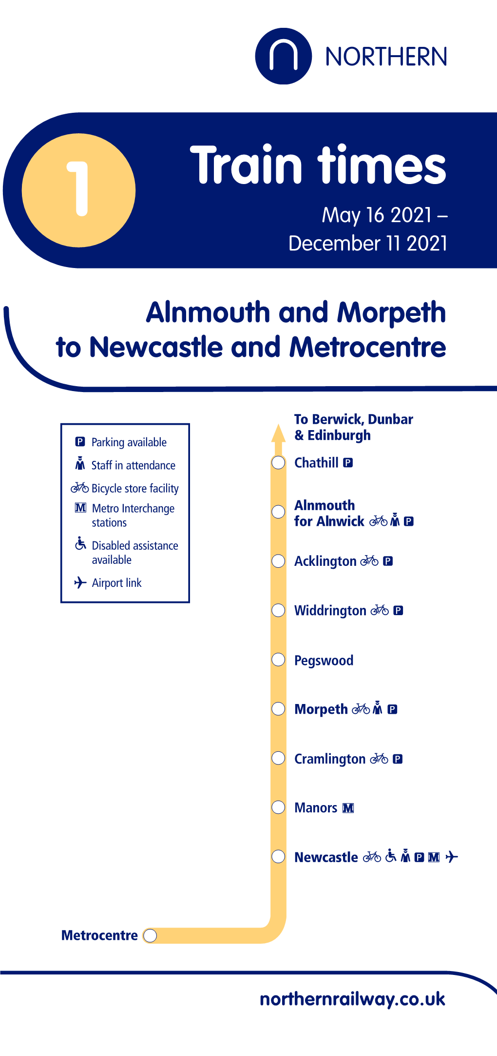 1 Train Times Alnmouth and Morpeth to Newcastle and Metrocentre