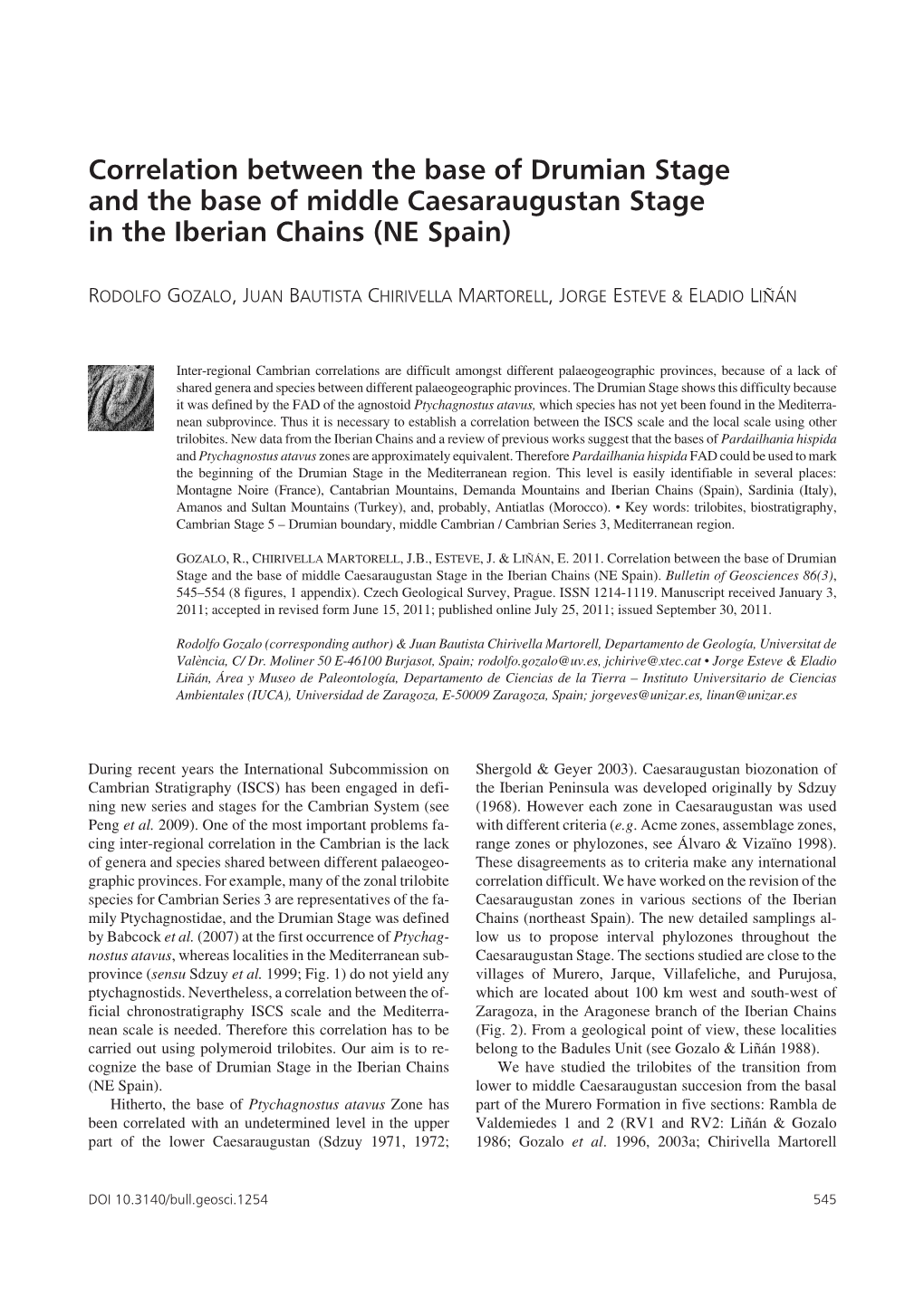 Correlation Between the Base of Drumian Stage and the Base of Middle Caesaraugustan Stage in the Iberian Chains (NE Spain)