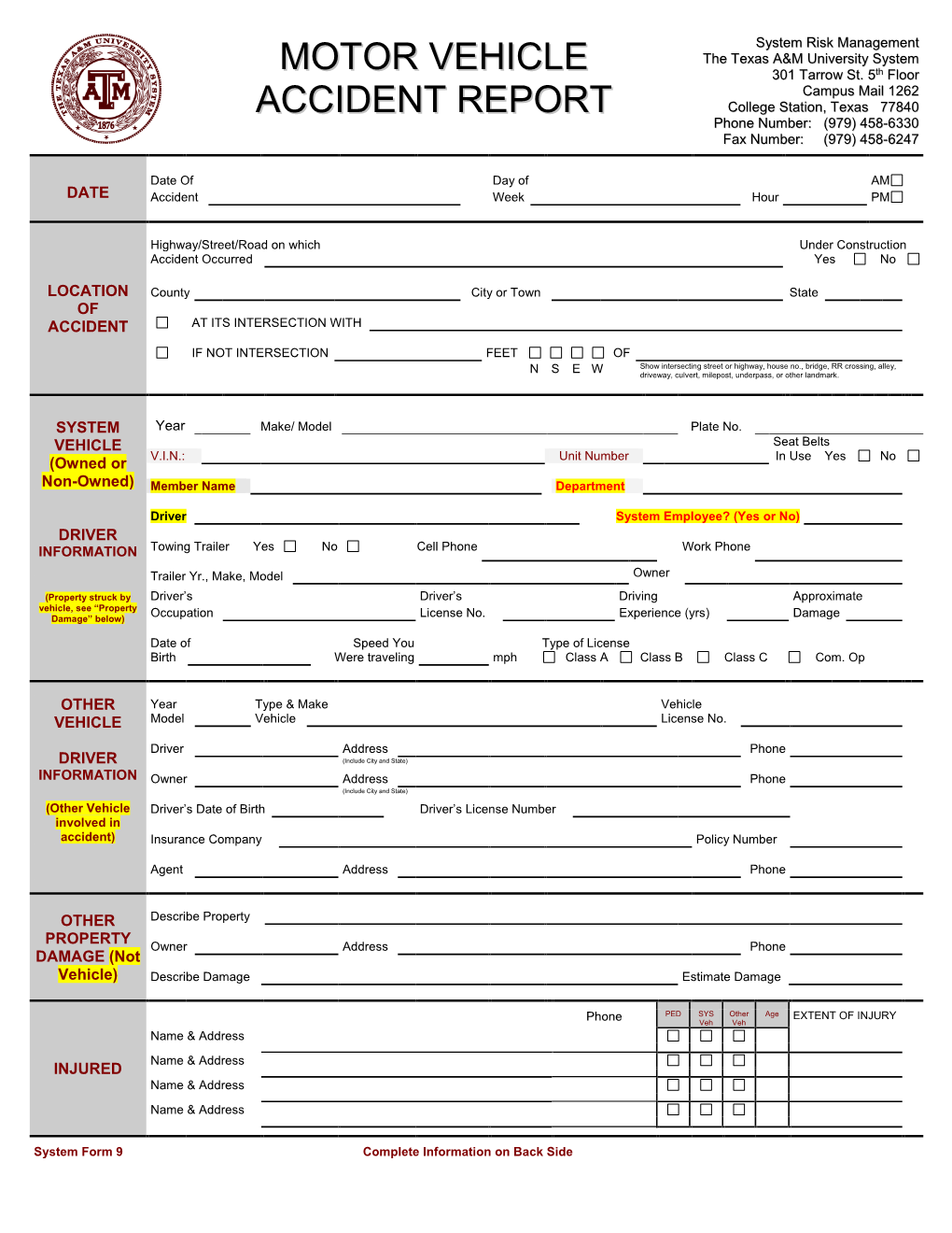 Motor Vehicle Accident Report