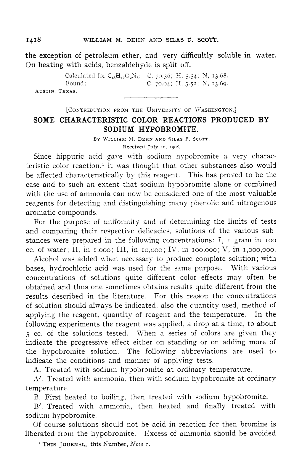 1418 Some Characteristic Color Reactions Produced