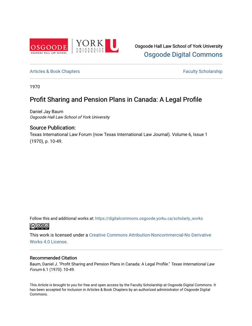 Profit Sharing and Pension Plans in Canada: a Legal Profile.