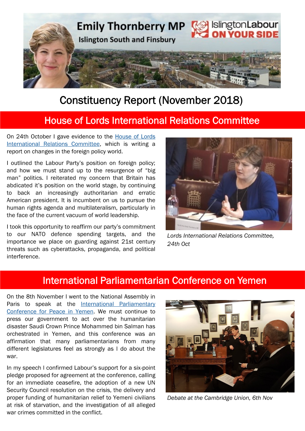 Constituency Report (November 2018) House of Lords International Relations Committee