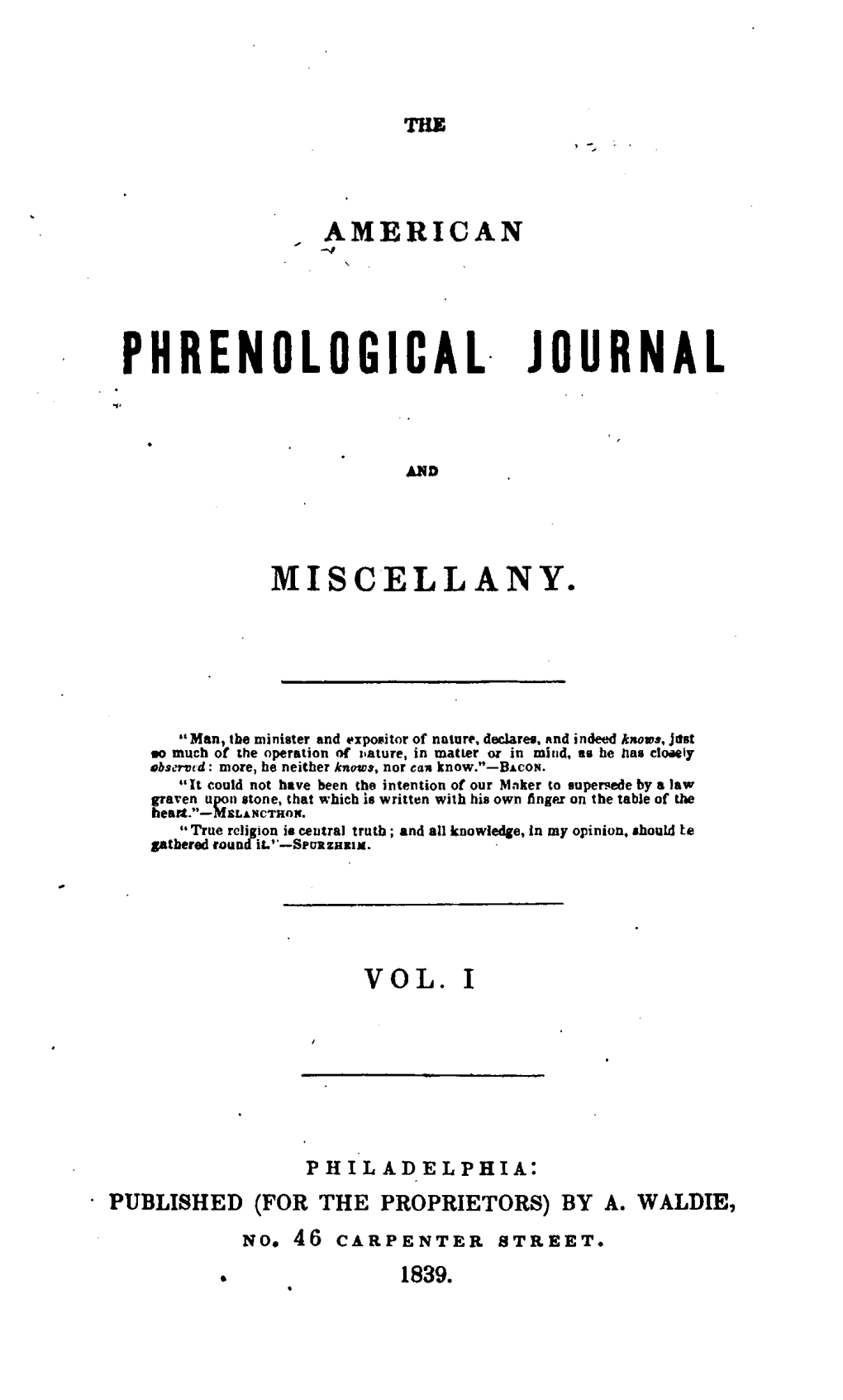 The American Phrenological Journal and Miscellany