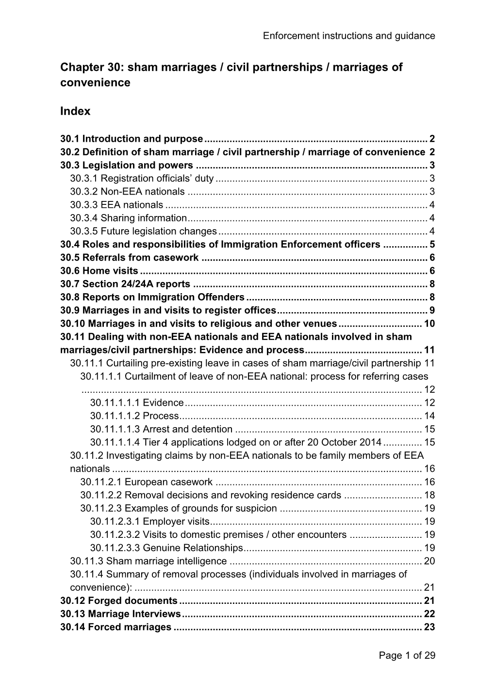 Chapter 30: Sham Marriages / Civil Partnerships / Marriages of Convenience