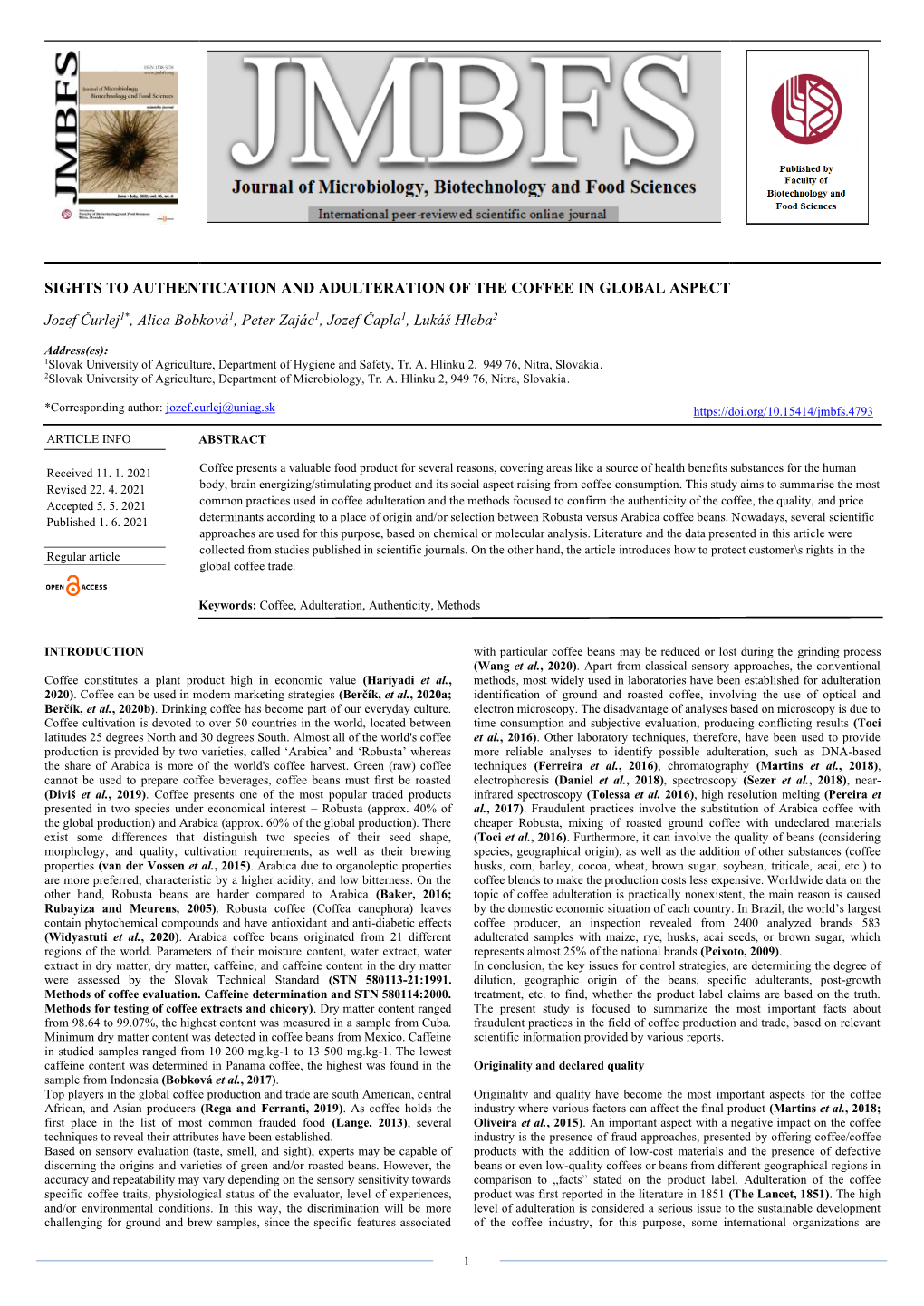 Sights to Authentication and Adulteration of the Coffee in Global Aspect