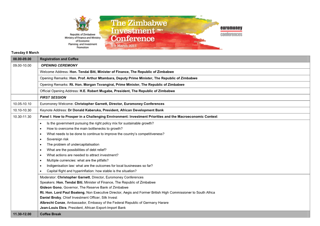 Zimbabwe Draft Agenda 2011