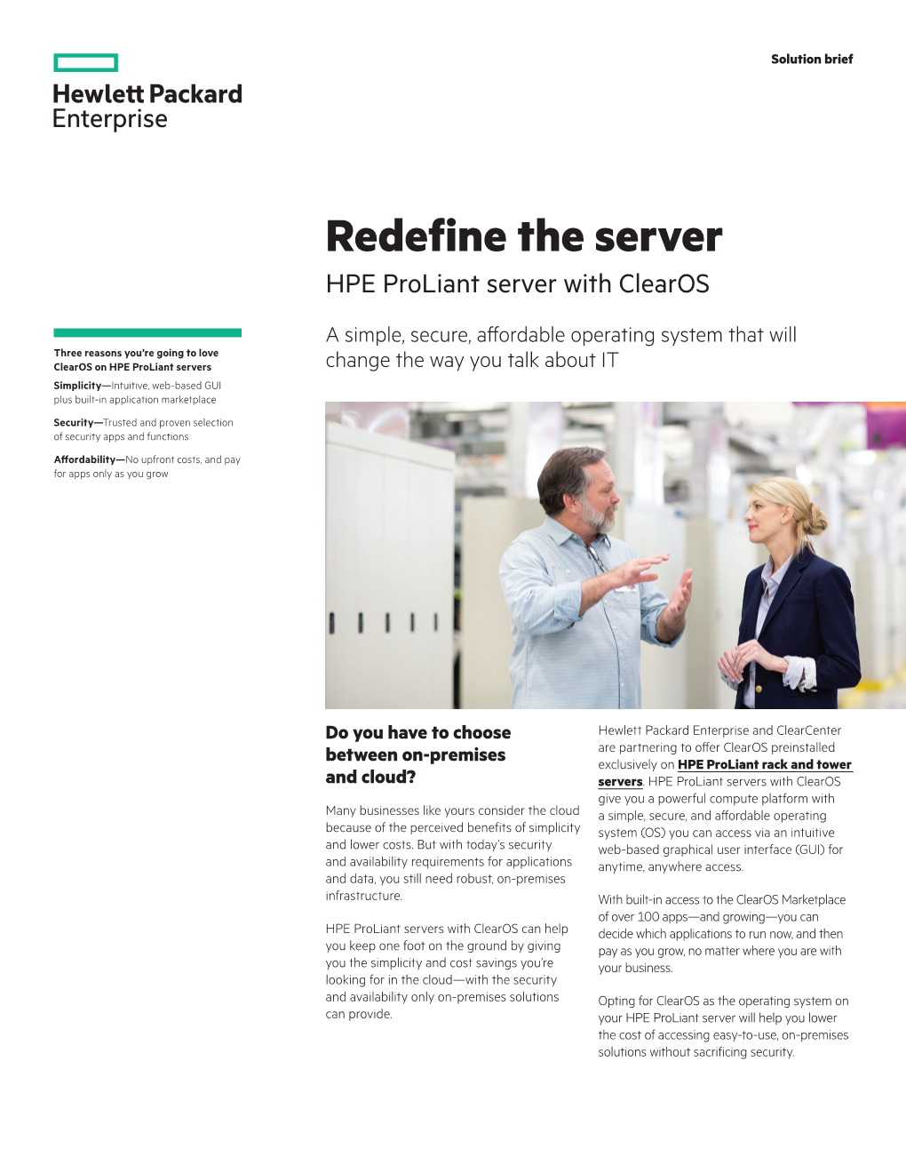 Redefine the Server HPE Proliant Server with Clearos Solution Brief