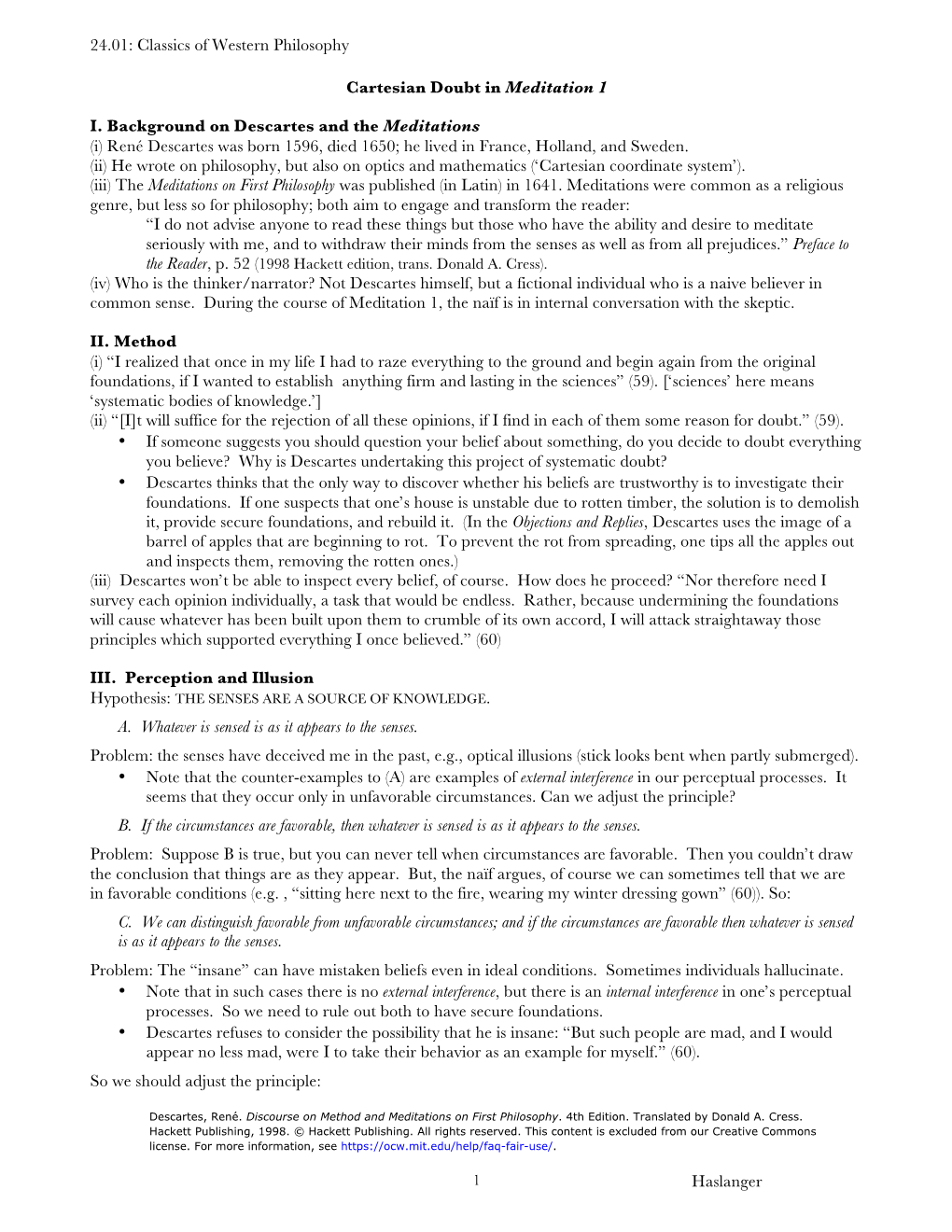 Cartesian Doubt in Meditation 1