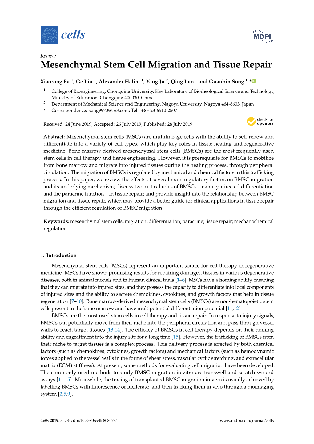 Mesenchymal Stem Cell Migration and Tissue Repair