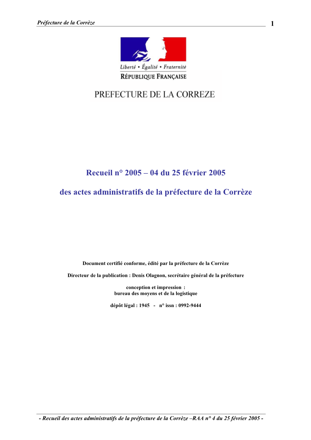 Recueil N° 2005 – 04 Du 25 Février 2005