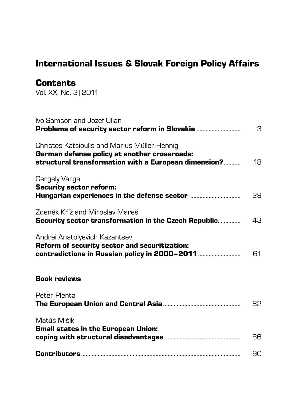 International Issues & Slovak Foreign Policy Affairs Contents