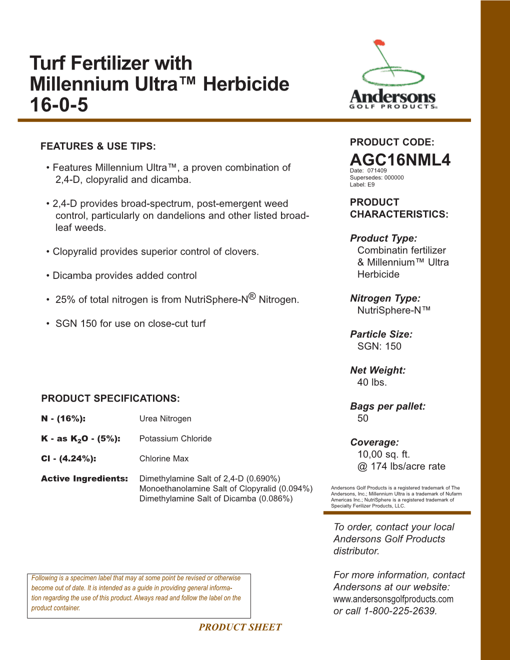 Turf Fertilizer with Millennium Ultra™ Herbicide 16-0-5