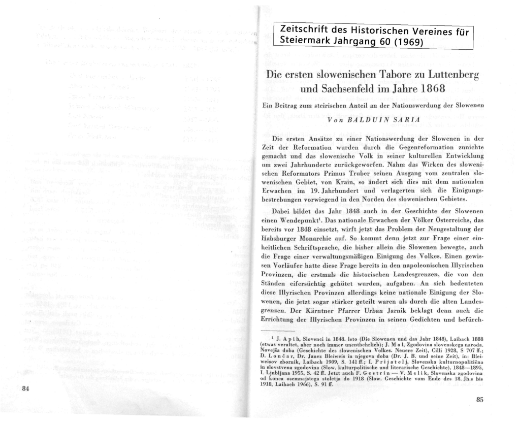 Die Ersten Slowenischen Tabore Zu Luttenberg Und Sachsenfeld Im Jahre 1868 I Ein Beitrag Zum Steirischen Anteil an Der Nationswerdung Der Slowenen