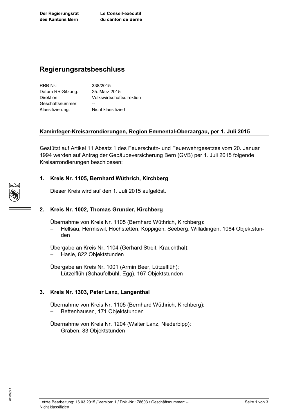 Regierungsratsbeschluss Sratsbeschluss