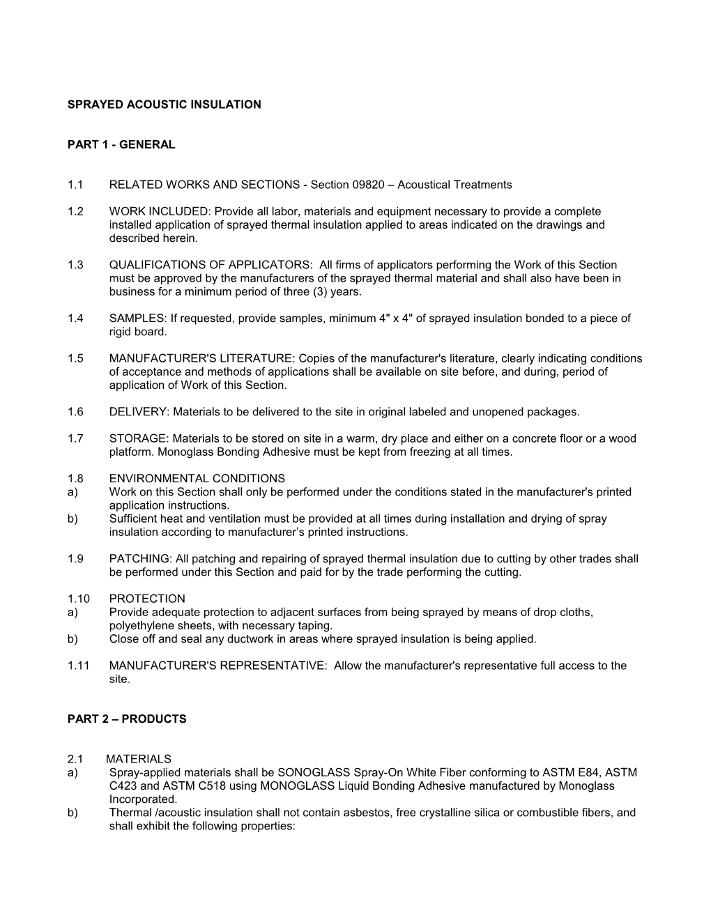 Monoglass 3-Part Spec