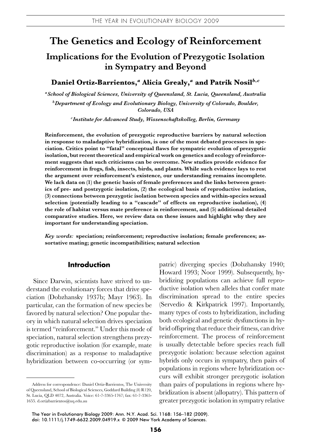 The Genetics and Ecology of Reinforcement Implications for the Evolution of Prezygotic Isolation in Sympatry and Beyond