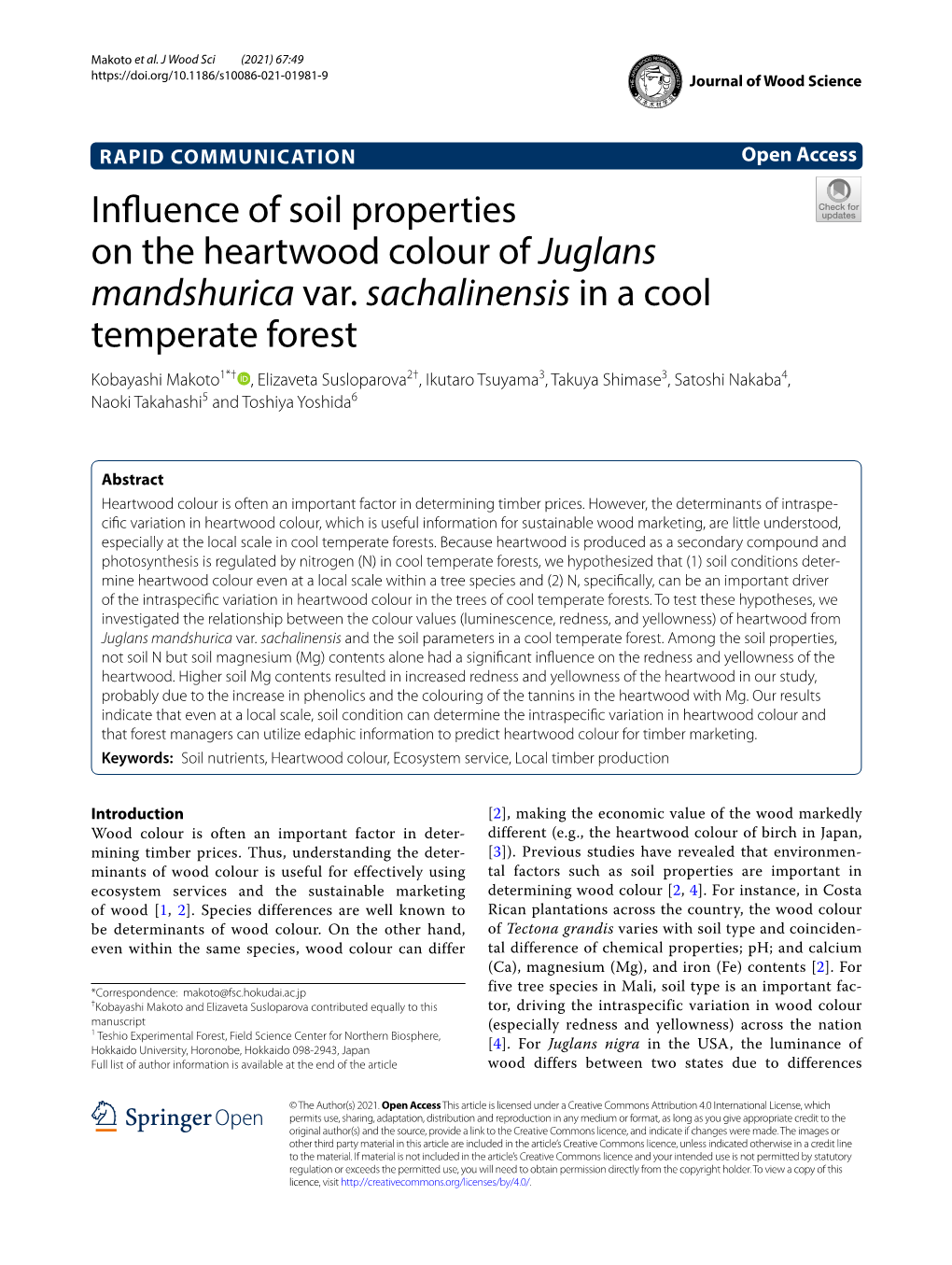 Influence of Soil Properties on the Heartwood Colour of Juglans