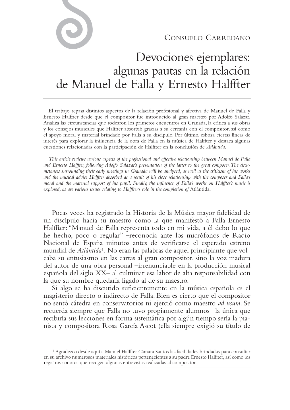 Algunas Pautas En La Relación De Manuel De Falla Y Ernesto Halffter