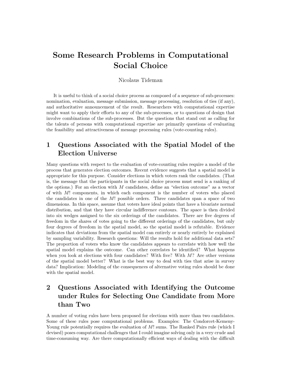 Some Research Problems in Computational Social Choice