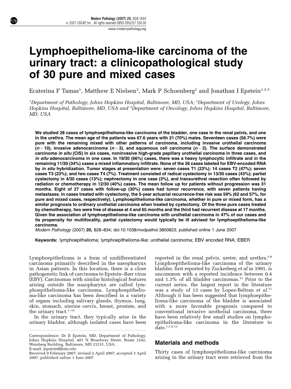 Lymphoepithelioma-Like Carcinoma of the Urinary Tract: a Clinicopathological Study of 30 Pure and Mixed Cases