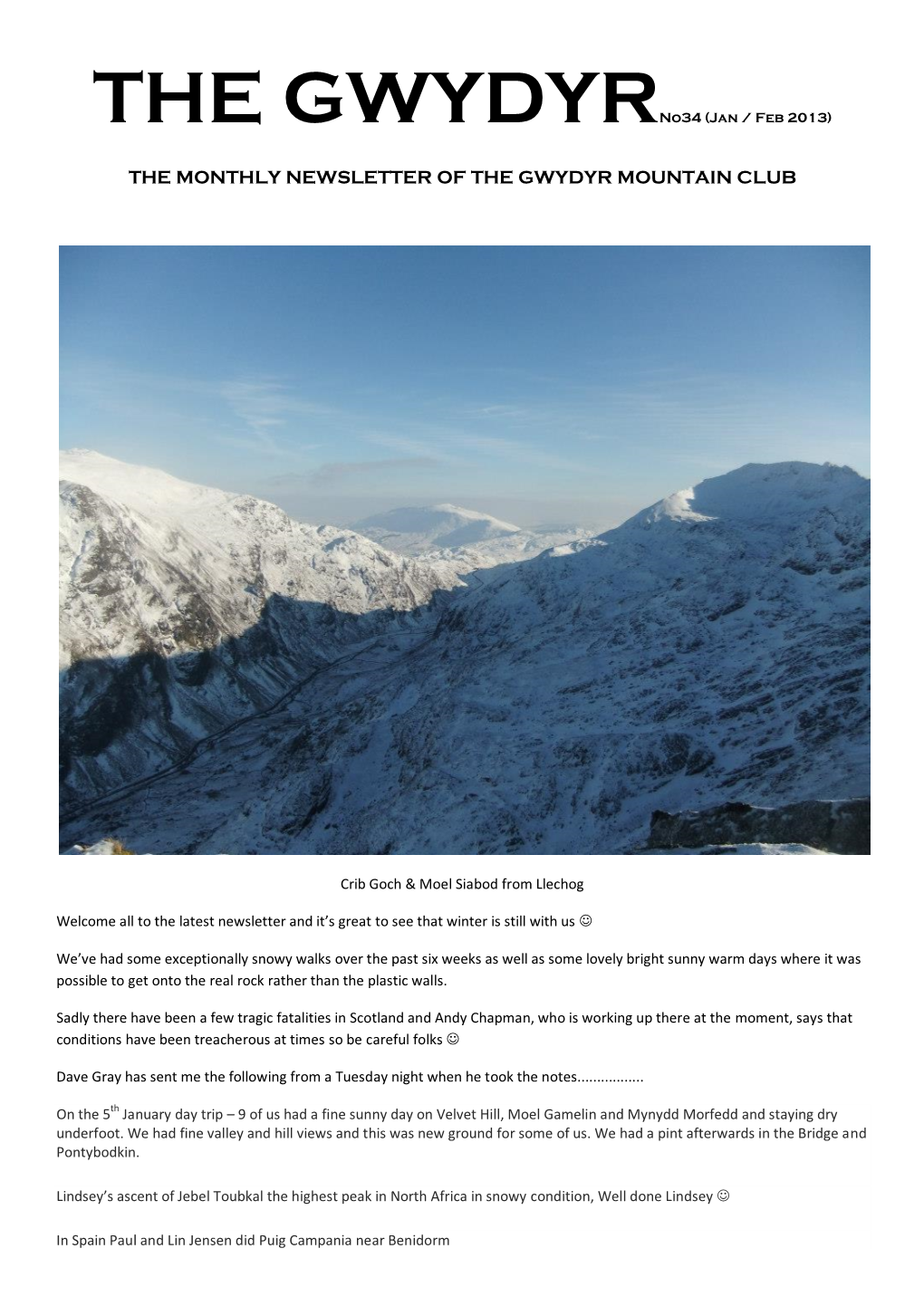 The Monthly Newsletter of the Gwydyr Mountain Club