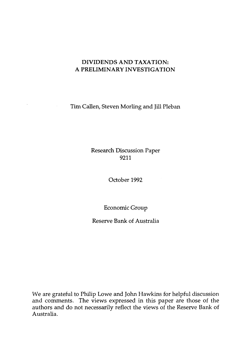 Dividends and Taxation: a Preliminary Investigation