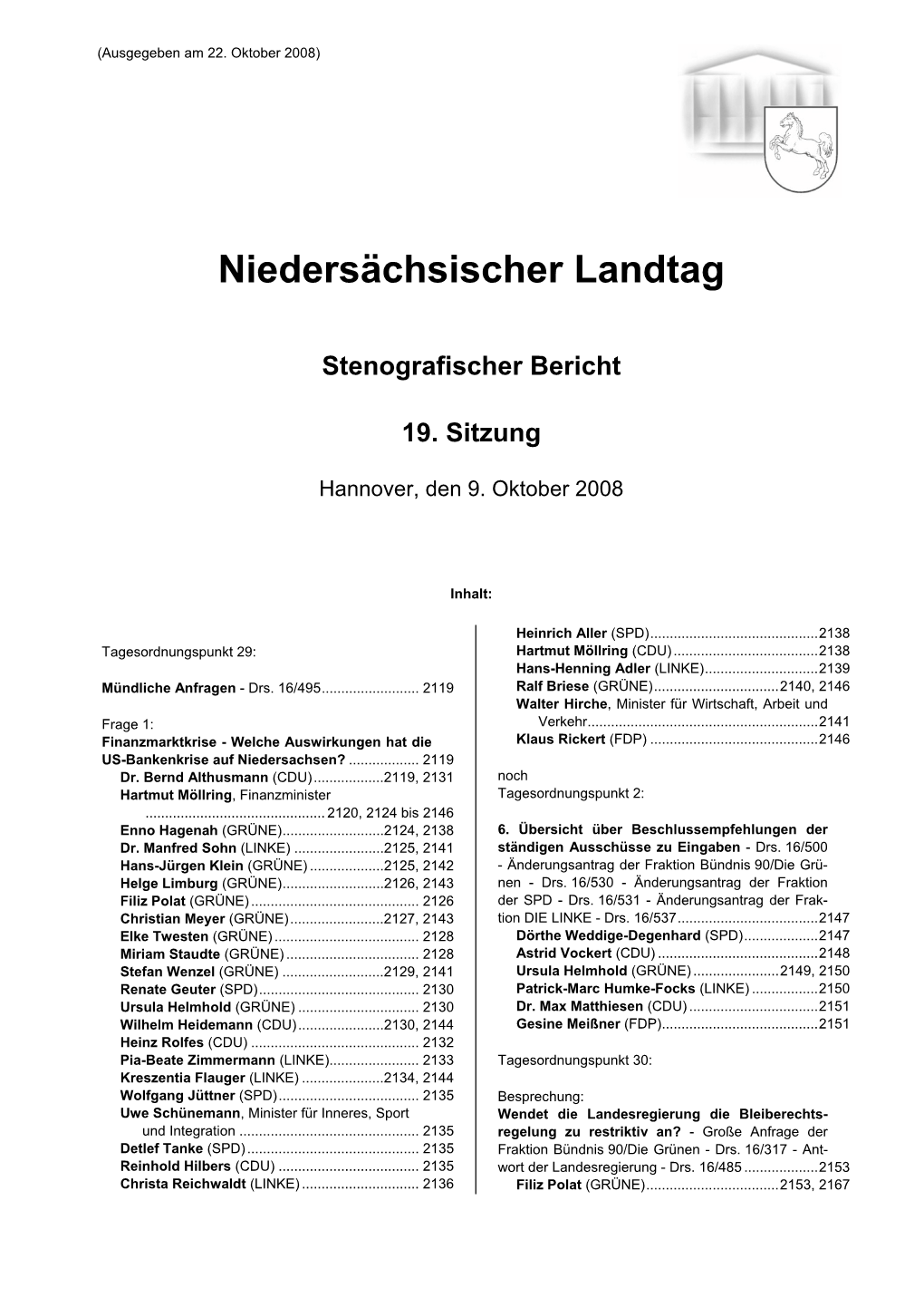 Stenografischer Bericht 19. Sitzung