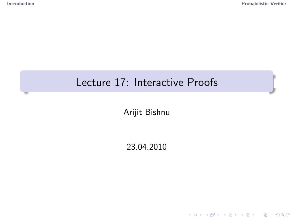 Lecture 17: Interactive Proofs