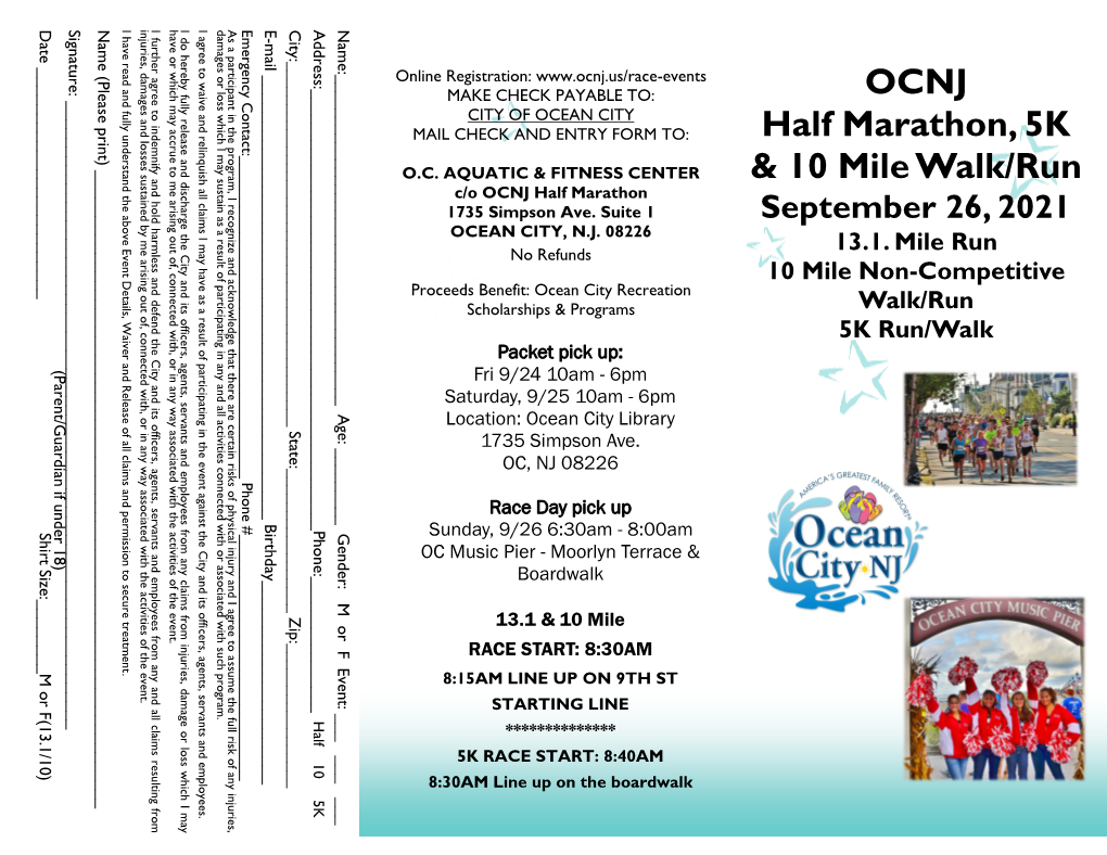 OCNJ Half Marathon, 5K & 10 Mile Walk/Run