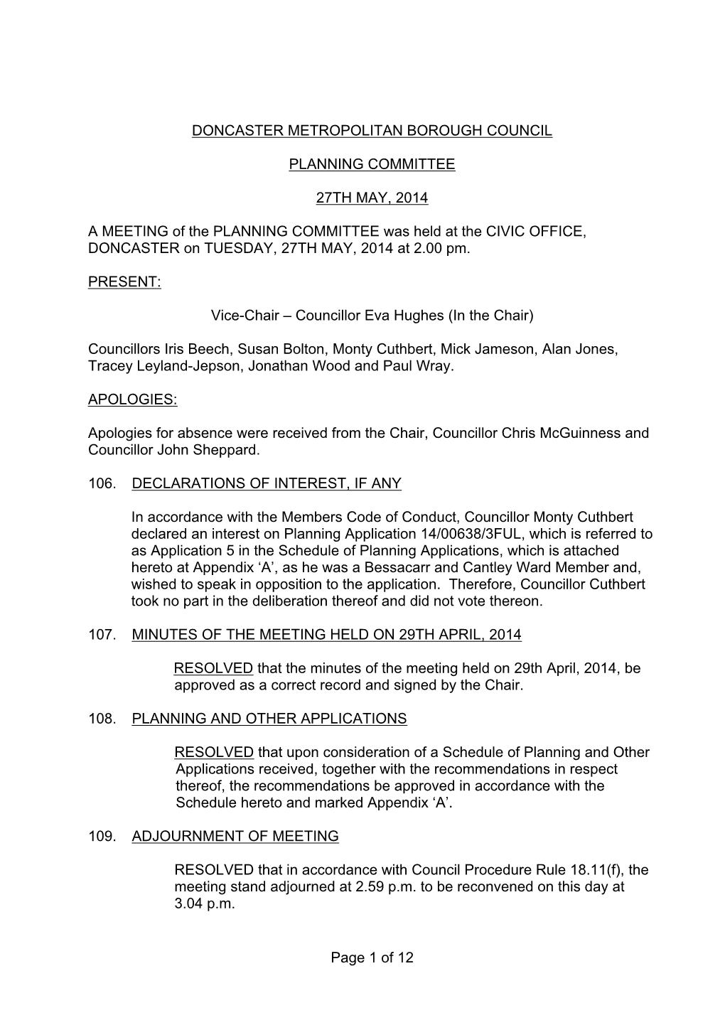 Page 1 of 12 DONCASTER METROPOLITAN BOROUGH COUNCIL