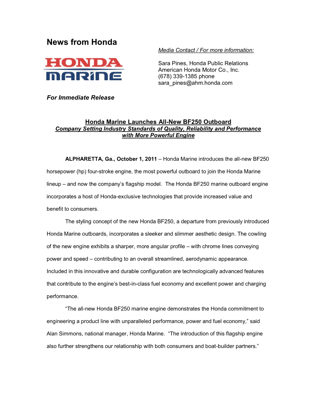 Honda Power Equipment, a Division of American Honda Motor Co