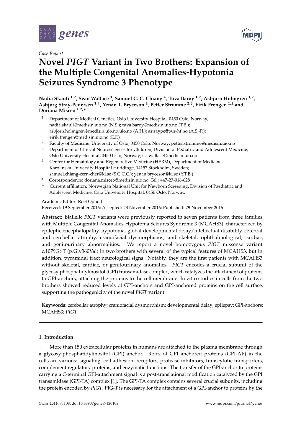 Novel PIGT Variant in Two Brothers: Expansion of the Multiple Congenital Anomalies-Hypotonia Seizures Syndrome 3 Phenotype