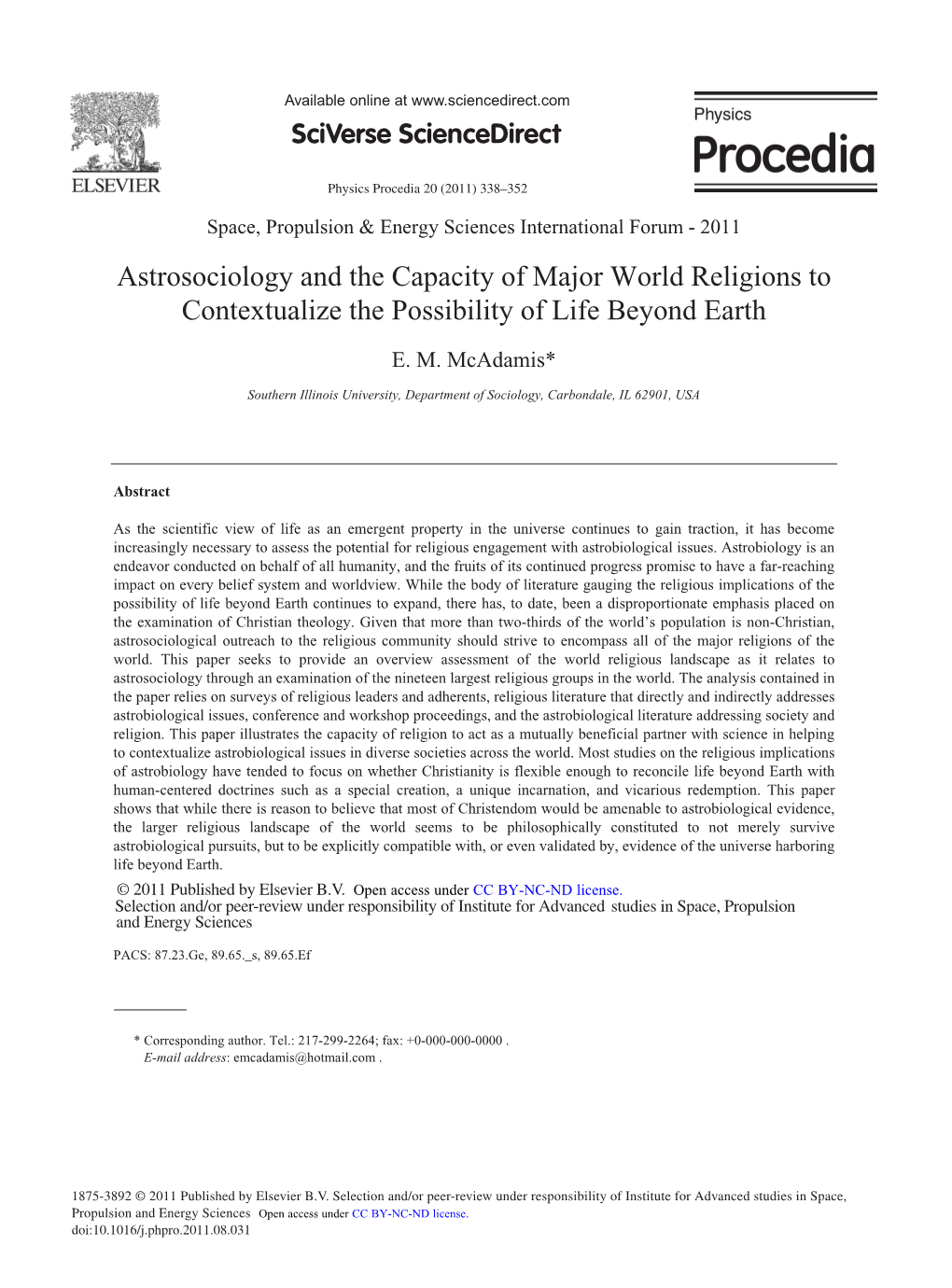 Astrosociology and the Capacity of Major World Religions to Contextualize the Possibility of Life Beyond Earth