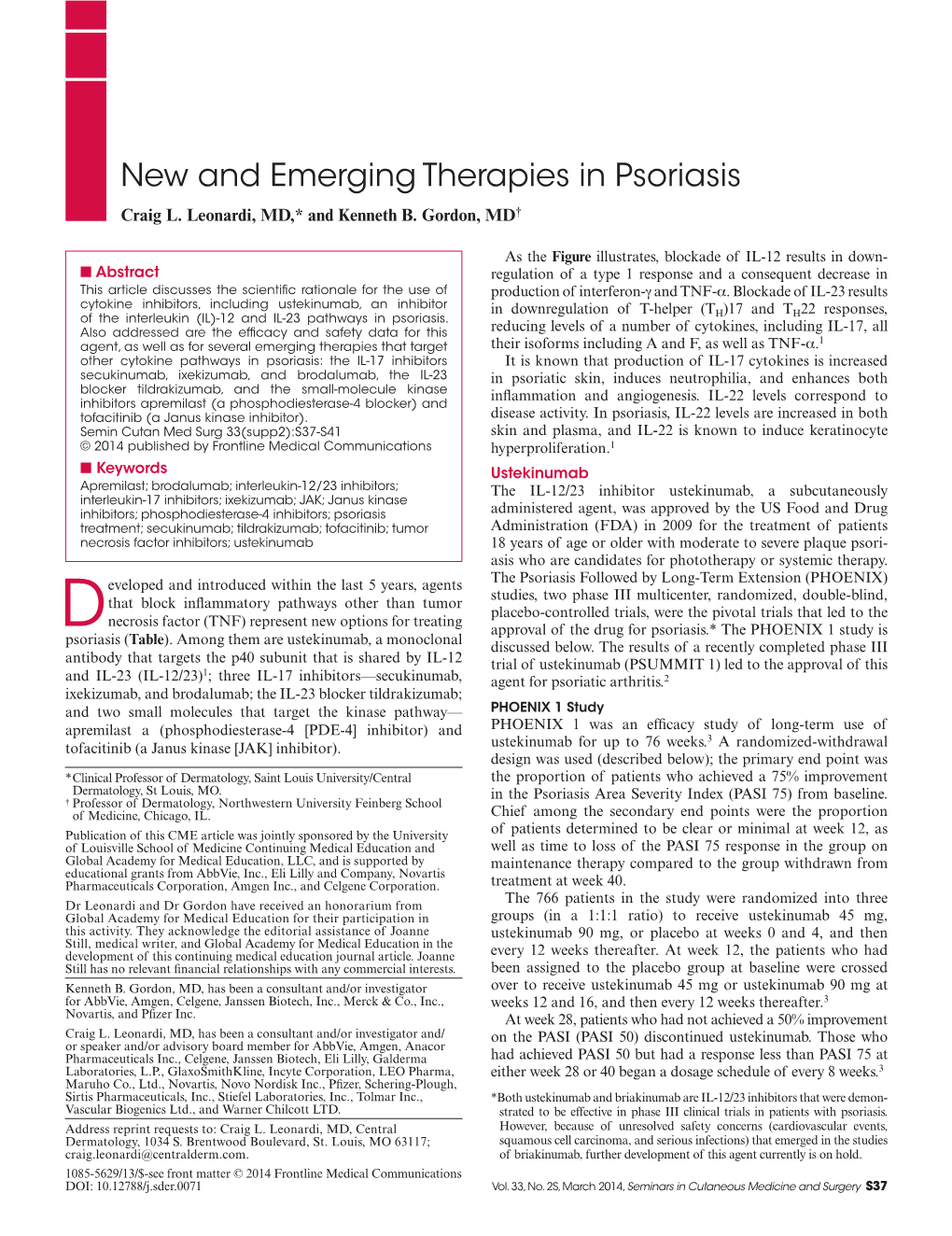 New and Emerging Therapies in Psoriasis Craig L