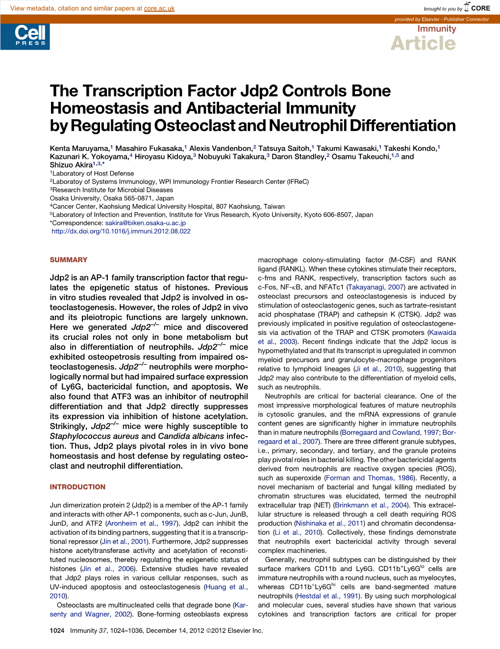 The Transcription Factor Jdp2 Controls Bone Homeostasis and Antibacterial Immunity by Regulating Osteoclast and Neutrophil Differentiation