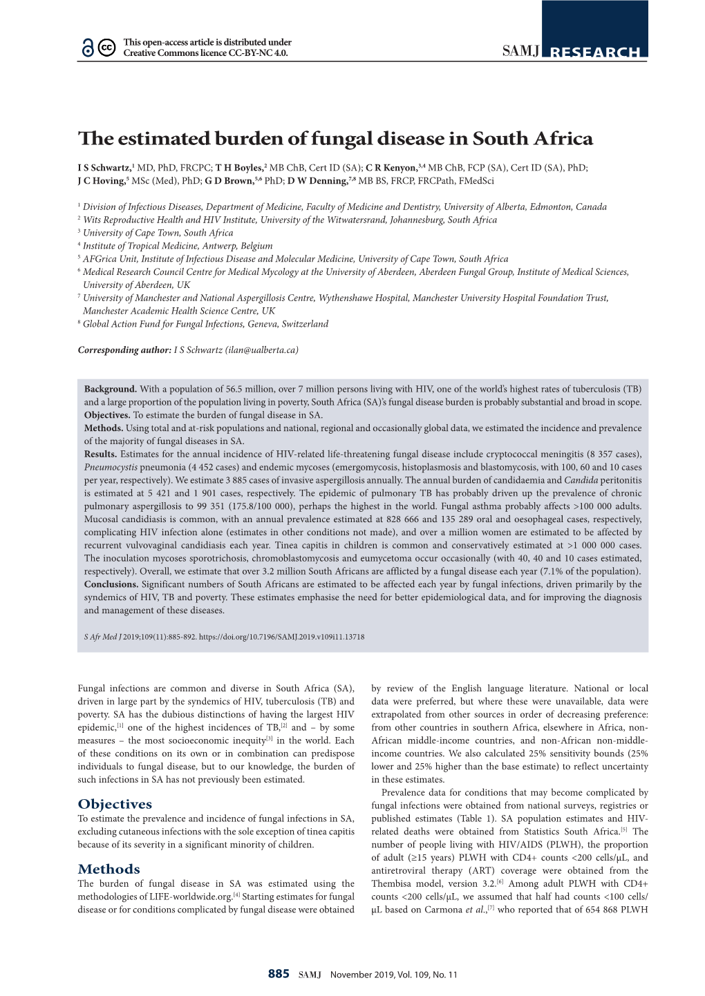 The Estimated Burden of Fungal Disease in South Africa