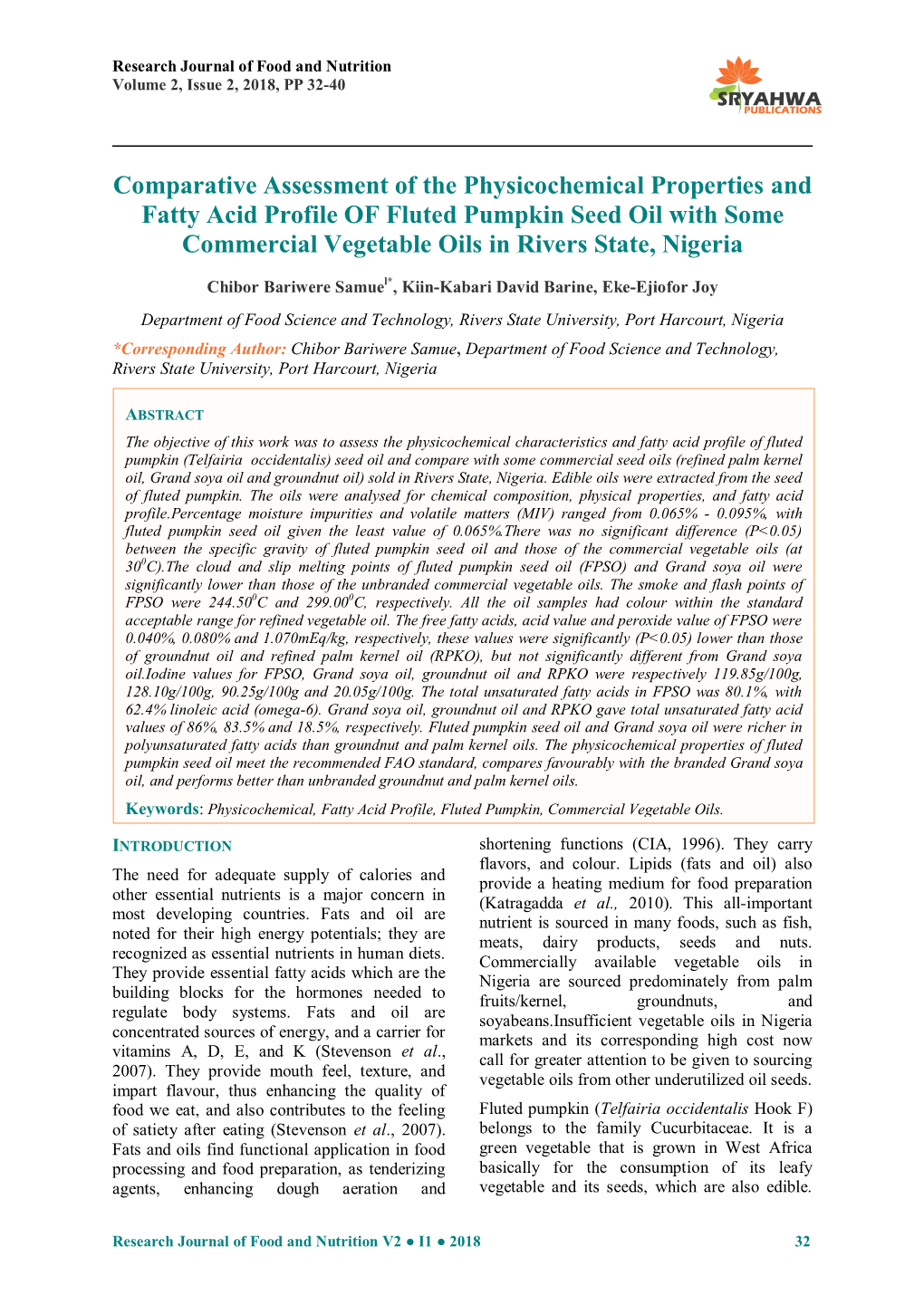 Comparative Assessment of the Physicochemical Properties And