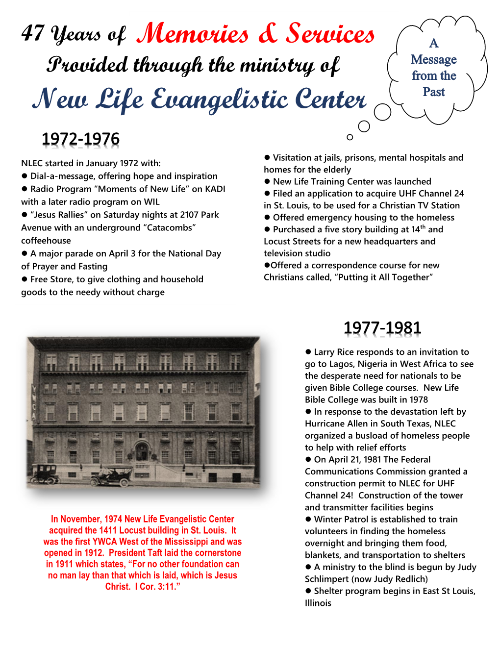 Memories & Services New Life Evangelistic Center