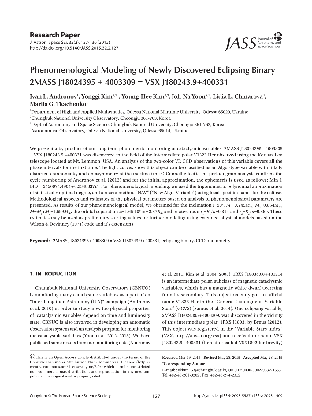 Phenomenological Modeling of Newly Discovered Eclipsing Binary 2MASS J18024395 + 4003309 = VSX J180243.9+400331