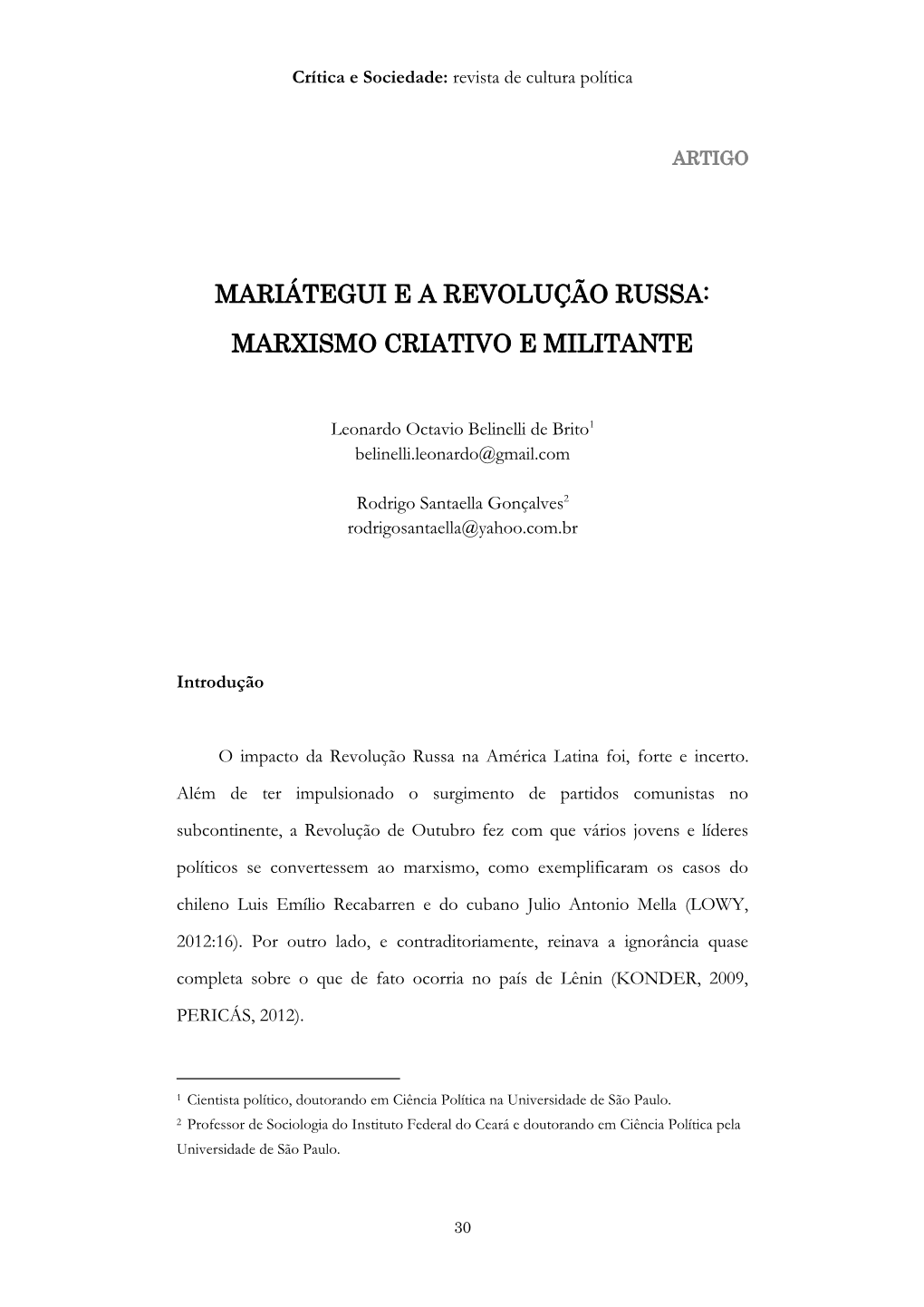 Mariátegui E a Revolução Russa