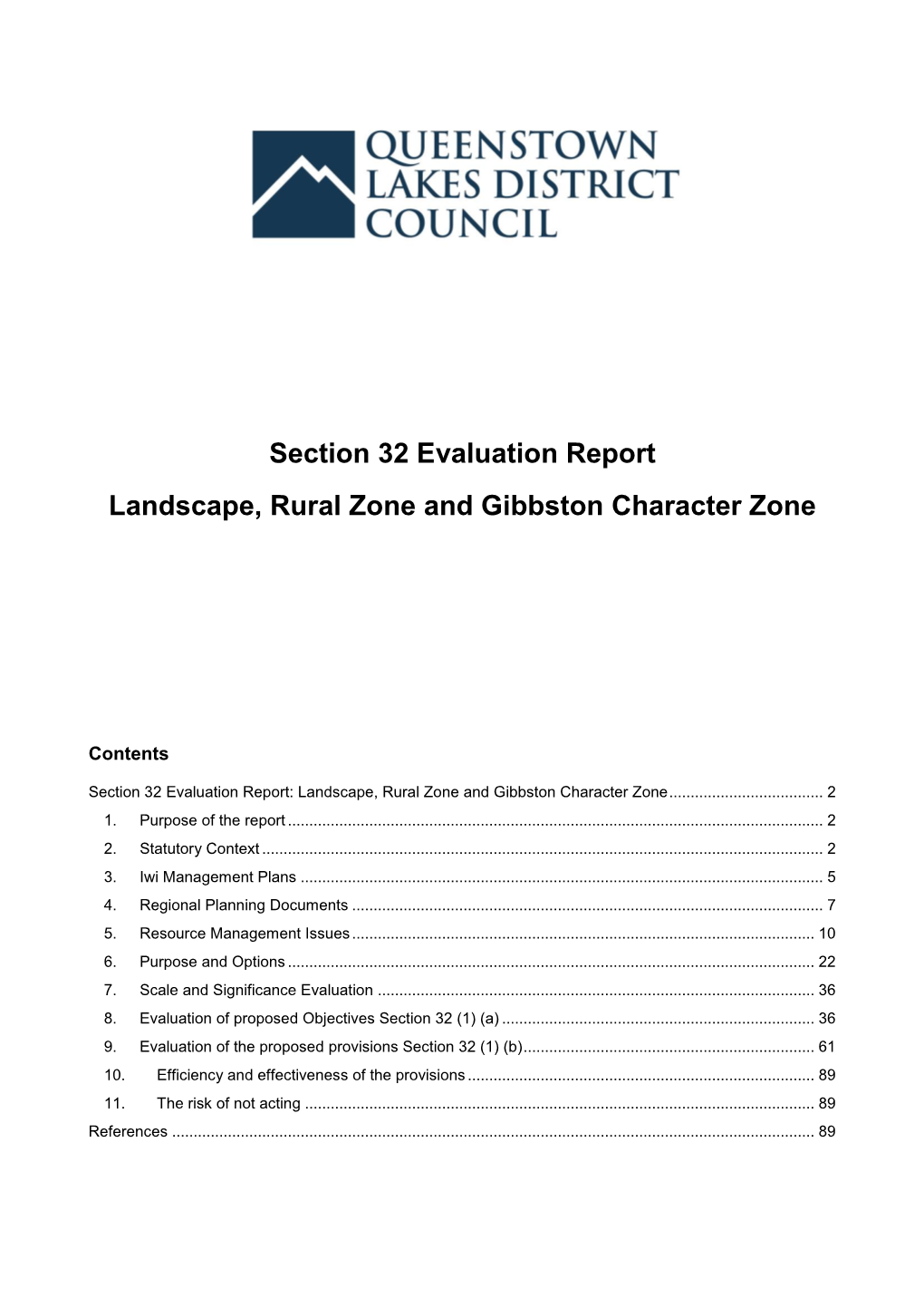 Section 32 Evaluation Report Landscape, Rural Zone and Gibbston Character Zone