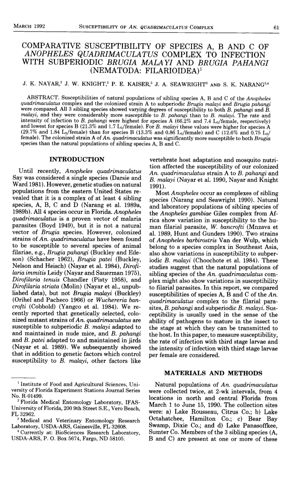 Comparative Susceptibility of Species A, B and C Of