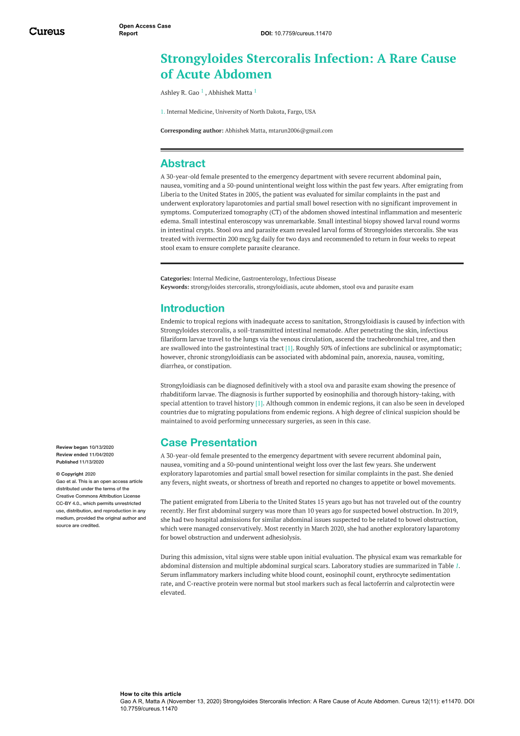 Strongyloides Stercoralis Infection: a Rare Cause of Acute Abdomen