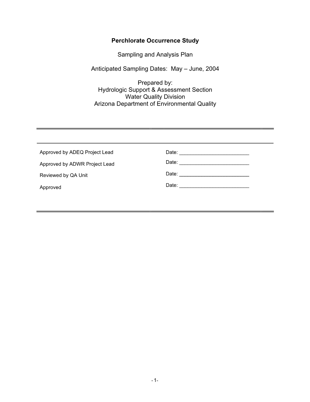 Perchlorate Occurrence Study