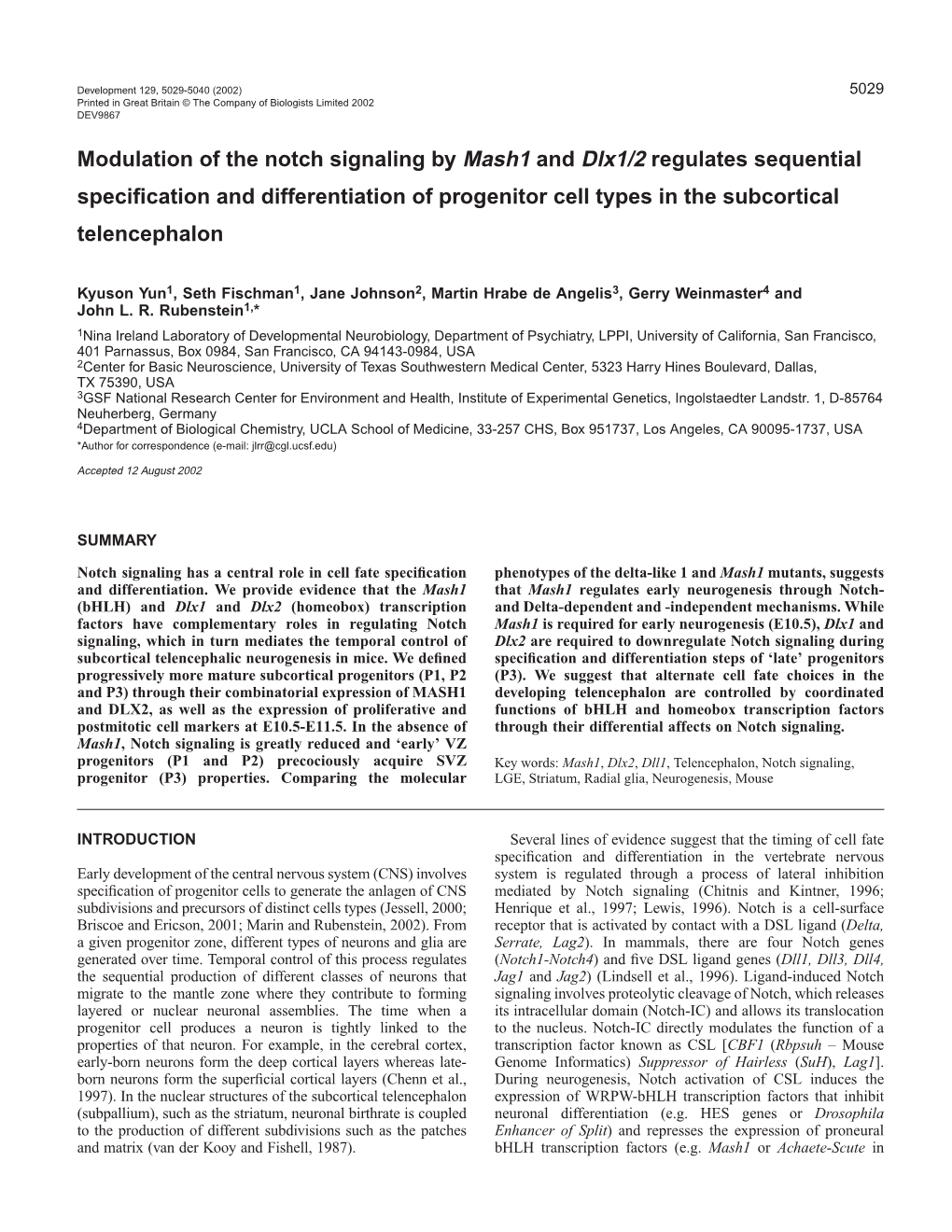 Mash1 and Dlx1/2 Modulate Notch Signaling 5031