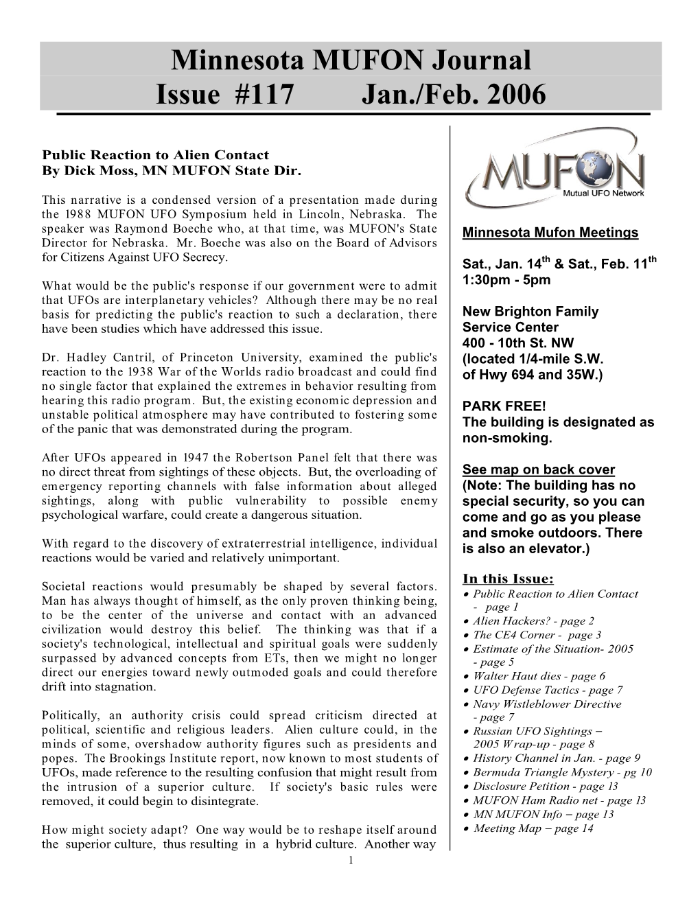 Minnesota MUFON Journal Issue #117 Jan./Feb. 2006