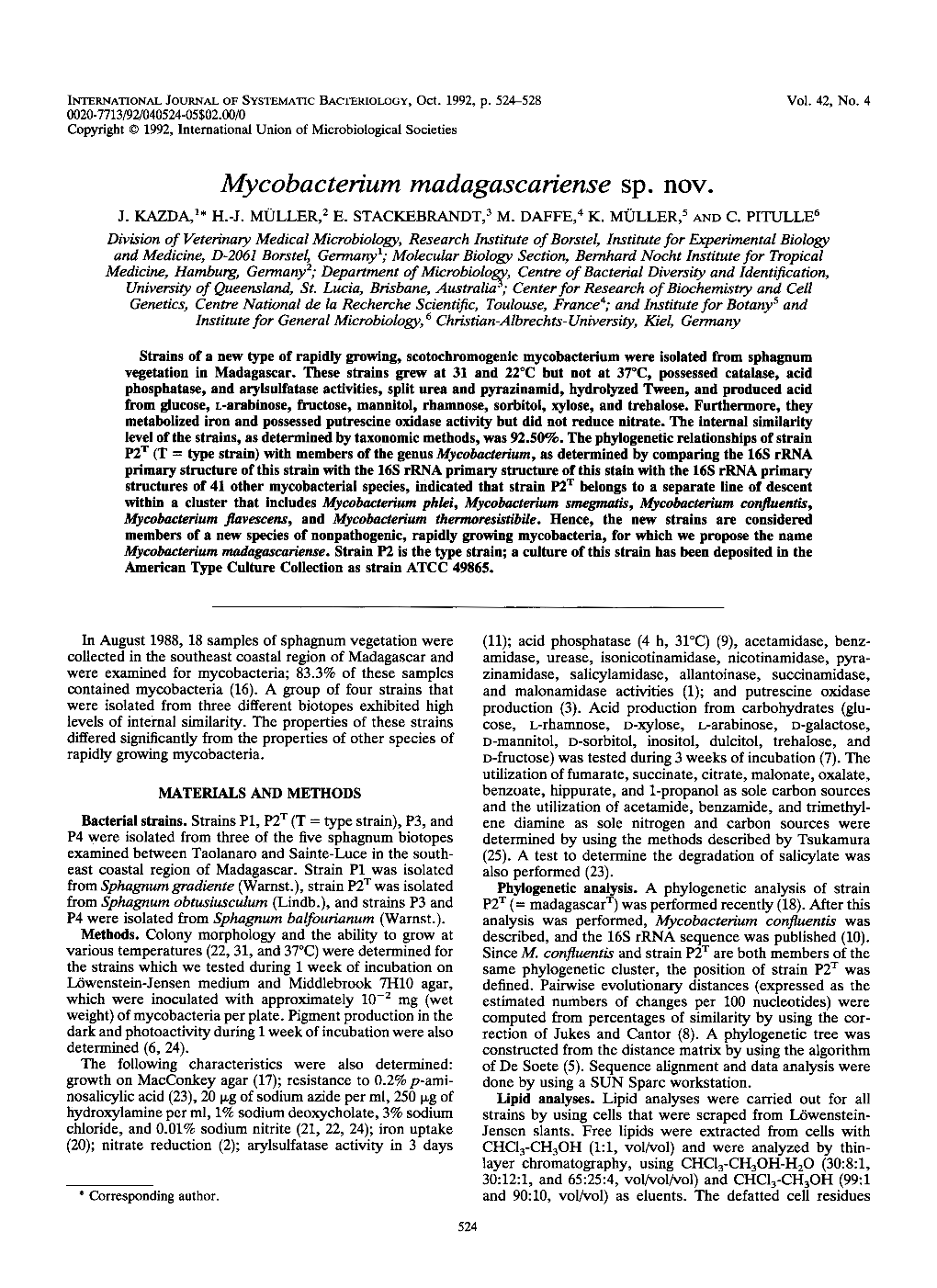 Mycobacterium Madagascariense Sp. Nov