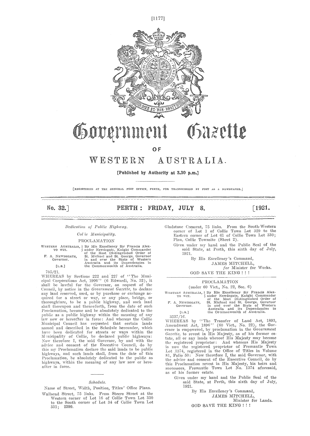 WESTERN AUSTRALIA [Published by Authority at 3.30 P.M.]