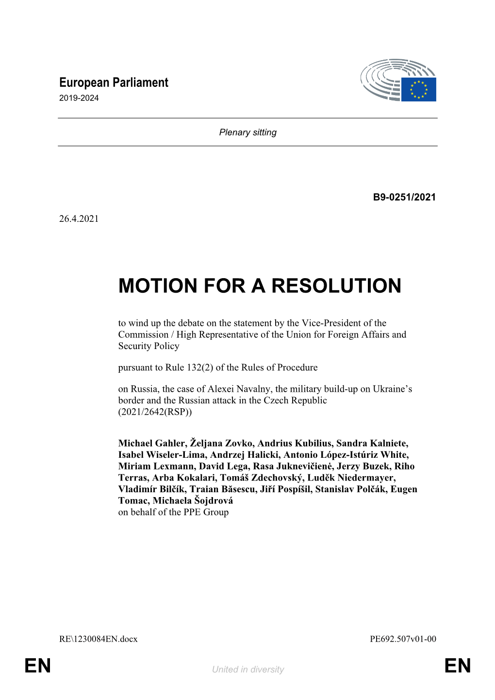 En En Motion for a Resolution