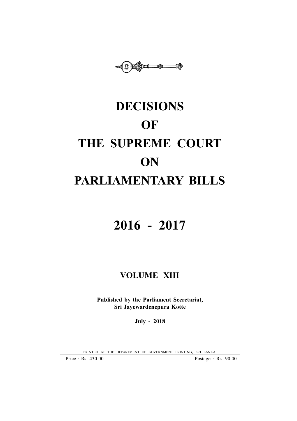 Decisions of the Supreme Court on Parliamentary Bills (2016